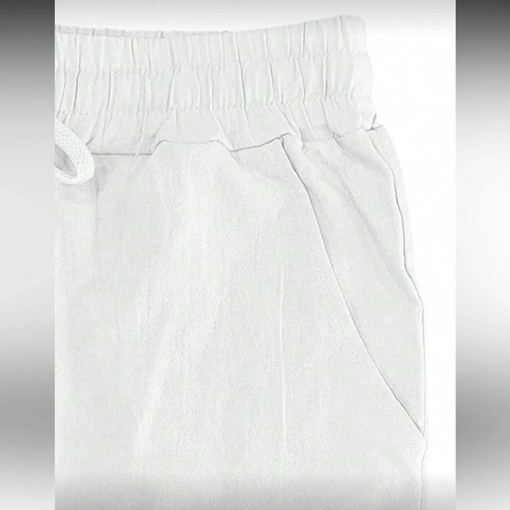 Men's White Linen Drawstring Pants